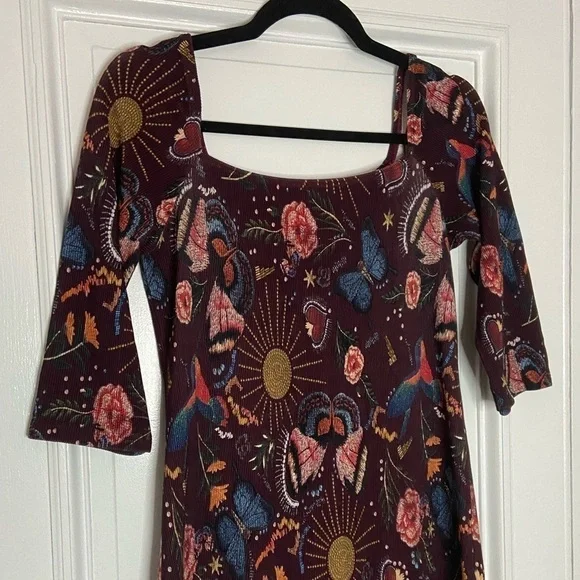 Lez A Lez Brazil Garden Burgundy Red Midi Dress Colorful Knit Dark Cottagecore - Picture 6 of 15